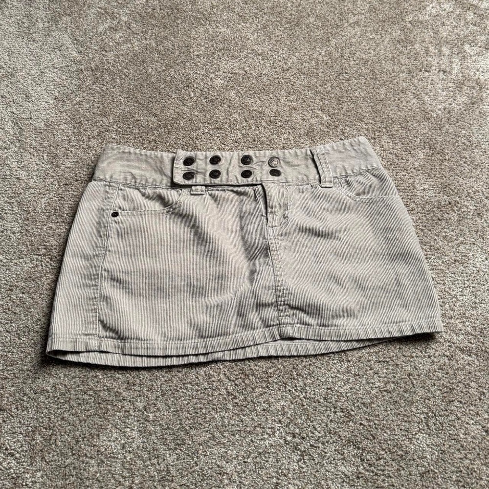 EZEKIEL PALE GREY CORDUROY BUTTON MINI SKIRT